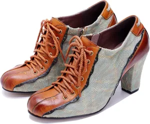 Women's Handmade Lambskin Oxford Loafers Shoes with Retro Ethnic Printed Style, Brock Design for Casual and Fashion Collegiate Style