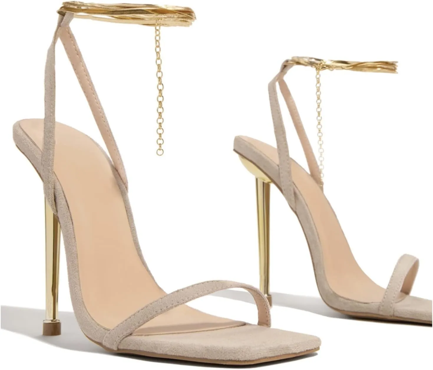 Women’s High Pointy Open toe Stilettos Sandals Comfort Slingback Chain Ankle Strap Heeled Shoes 3.14Inches Pump Dress Party Prom Wedding Shoes
