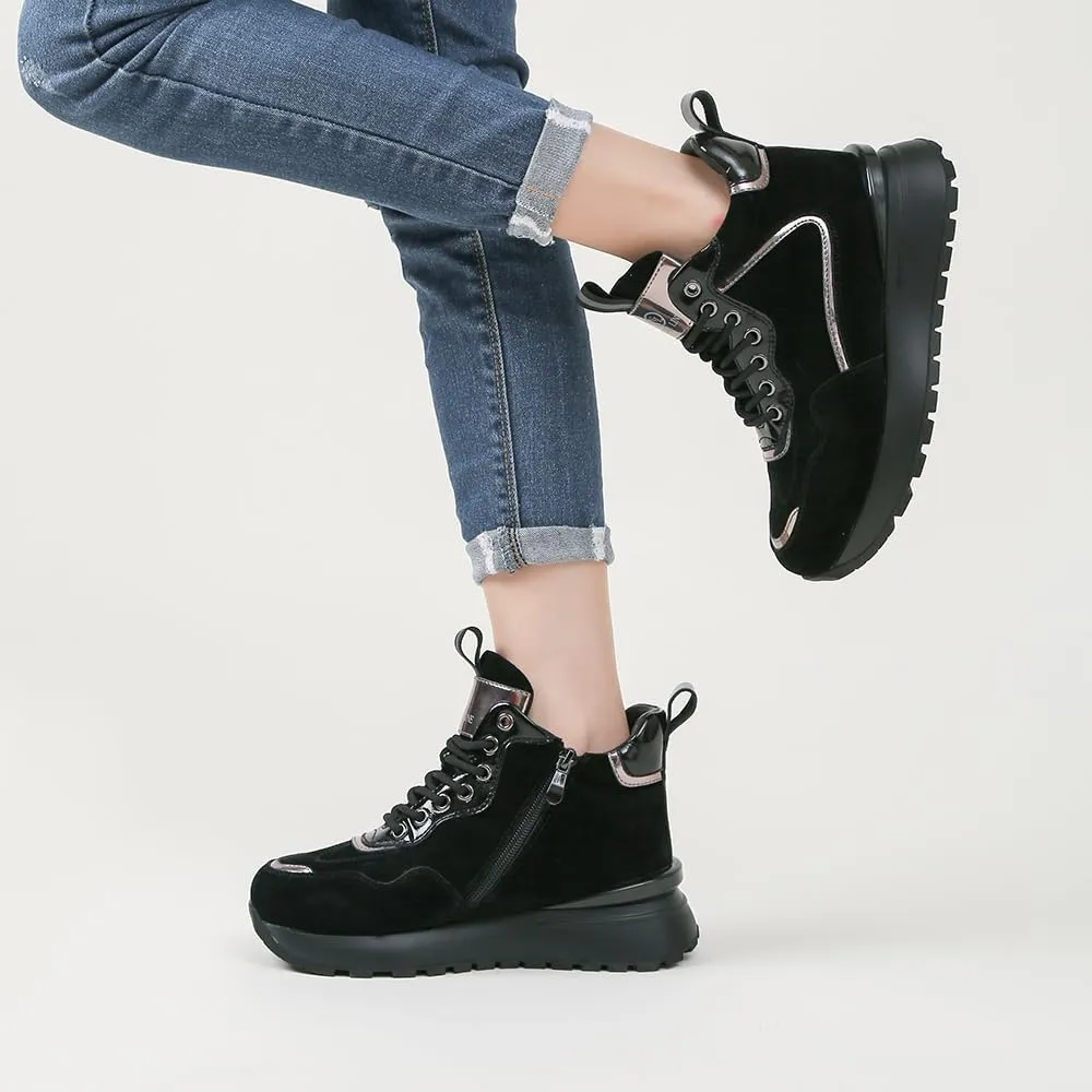 Women's Leather and Suede Boot,Faux Fur-Lined