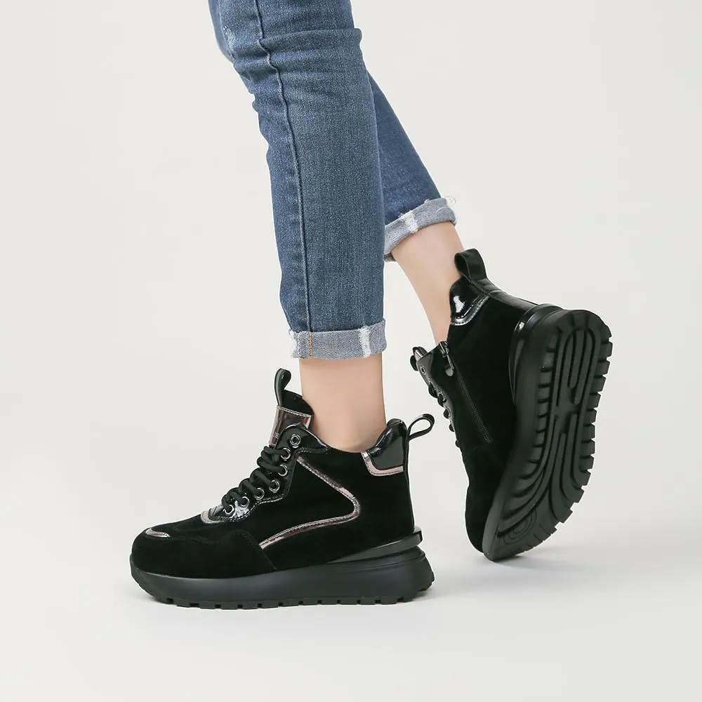 Women's Leather and Suede Boot,Faux Fur-Lined