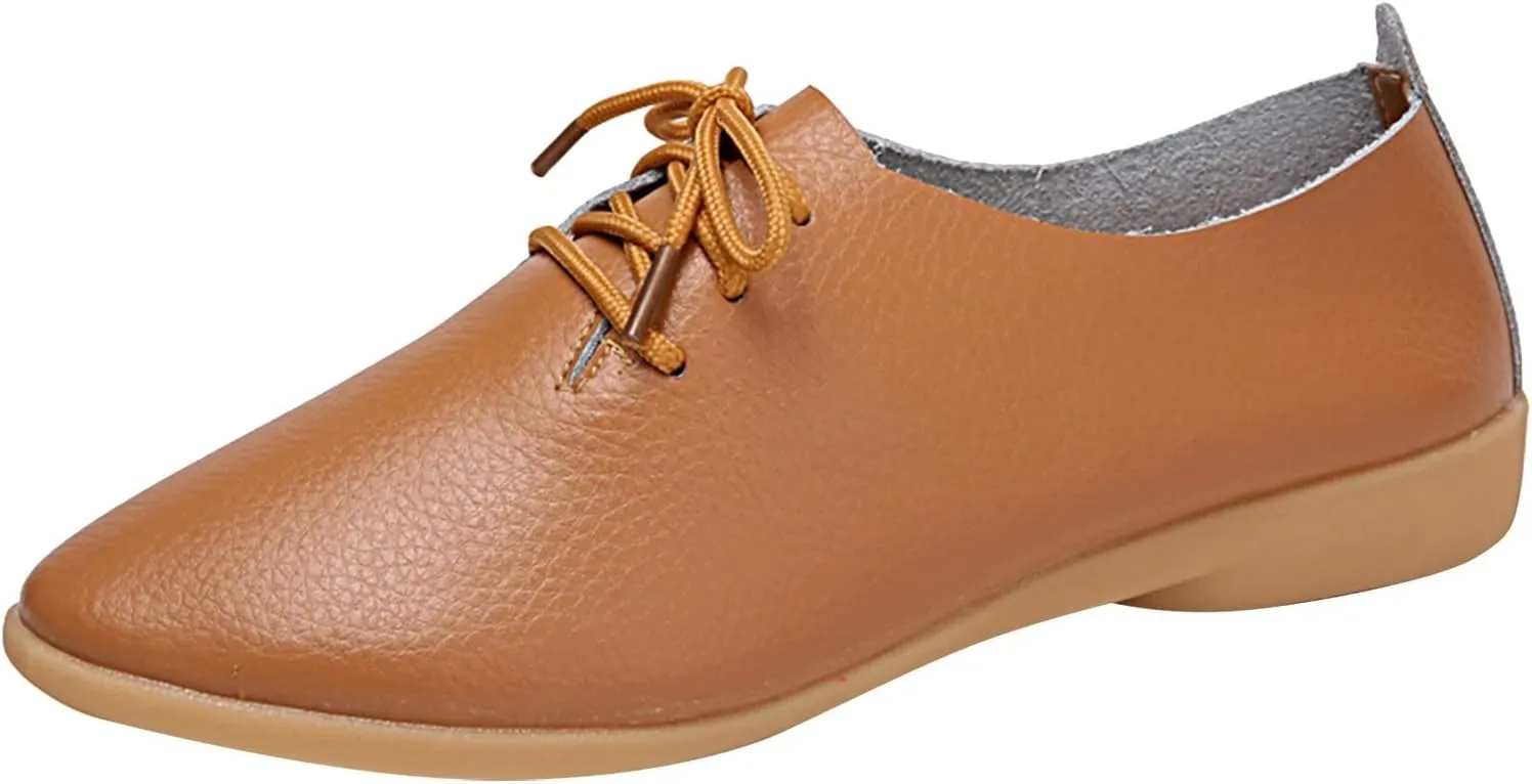 Women's Leather Lace Up Oxfords Sneakers Comfortable Slip-On Business Shoes Dressy Low Heel Walking Shoes Lightweight Breathable Sneakers