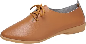 Women's Leather Lace Up Oxfords Sneakers Comfortable Slip-On Business Shoes Dressy Low Heel Walking Shoes Lightweight Breathable Sneakers