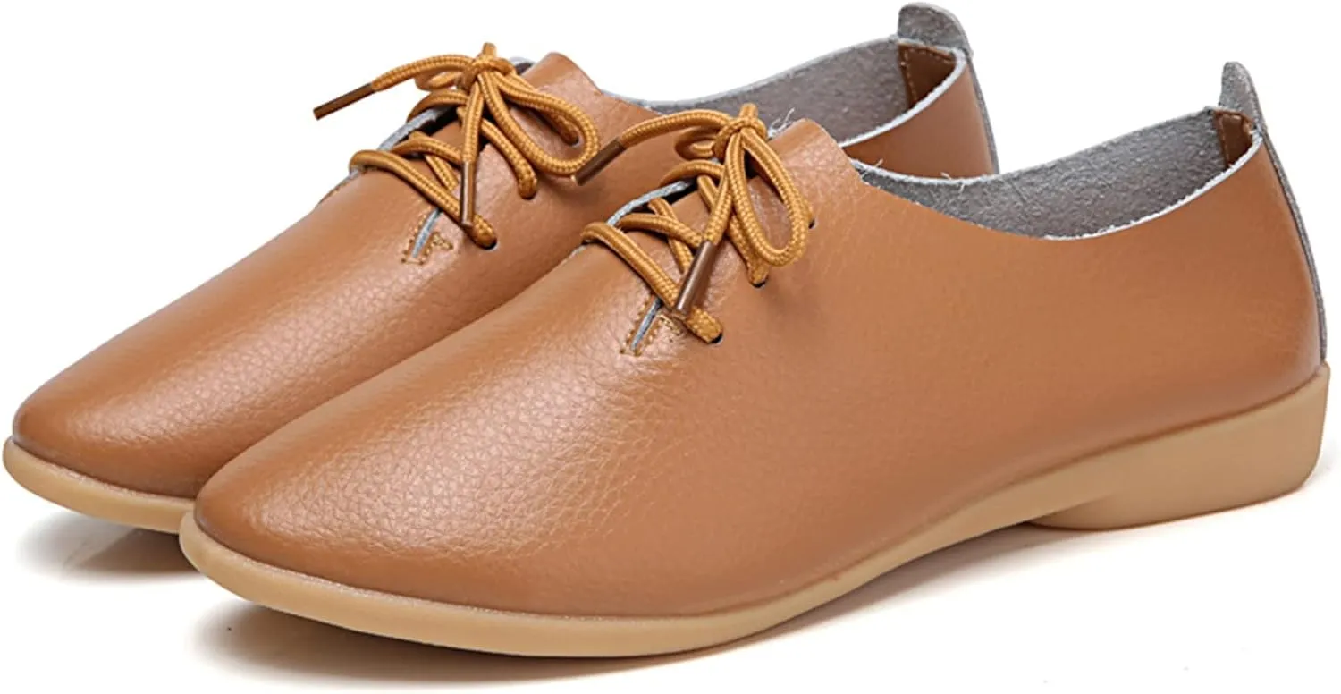 Women's Leather Lace Up Oxfords Sneakers Comfortable Slip-On Business Shoes Dressy Low Heel Walking Shoes Lightweight Breathable Sneakers