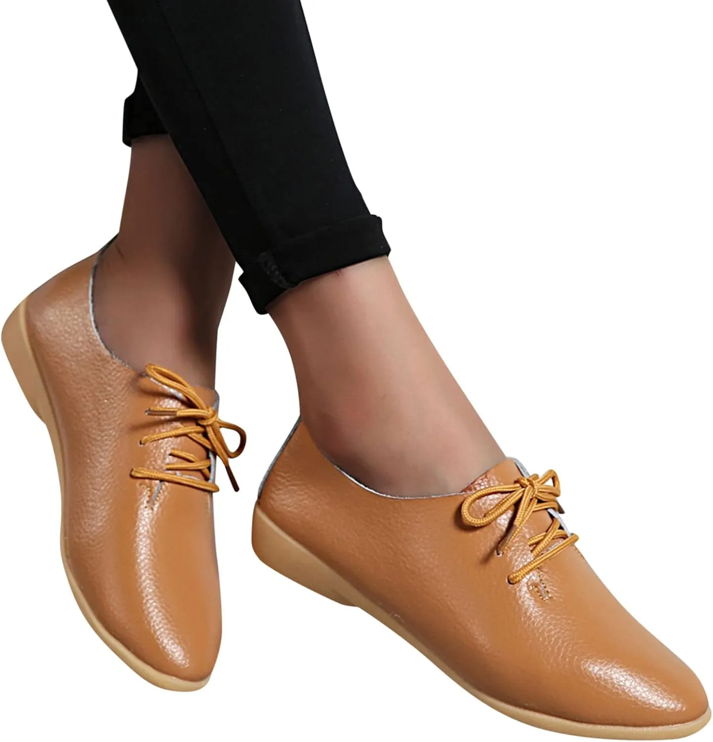 Women's Leather Lace Up Oxfords Sneakers Comfortable Slip-On Business Shoes Dressy Low Heel Walking Shoes Lightweight Breathable Sneakers