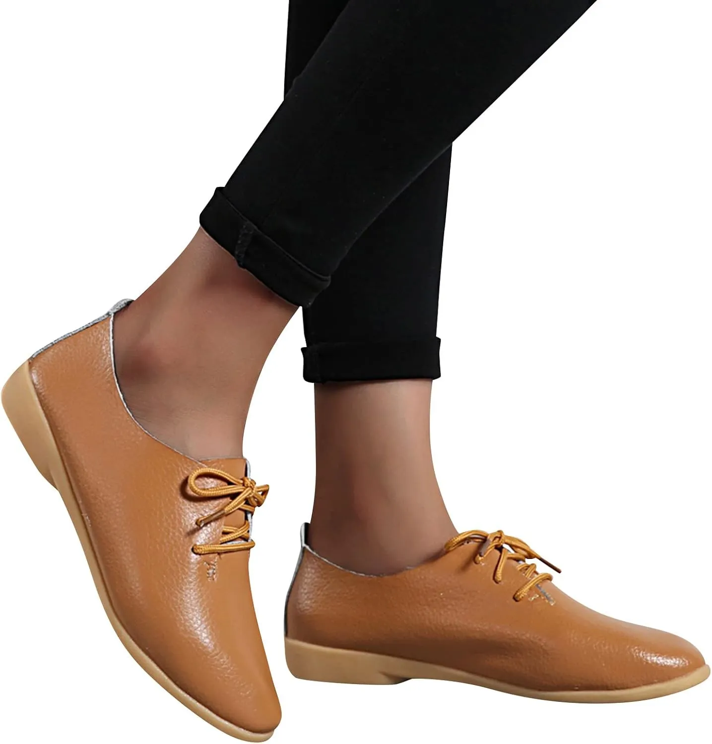 Women's Leather Lace Up Oxfords Sneakers Comfortable Slip-On Business Shoes Dressy Low Heel Walking Shoes Lightweight Breathable Sneakers