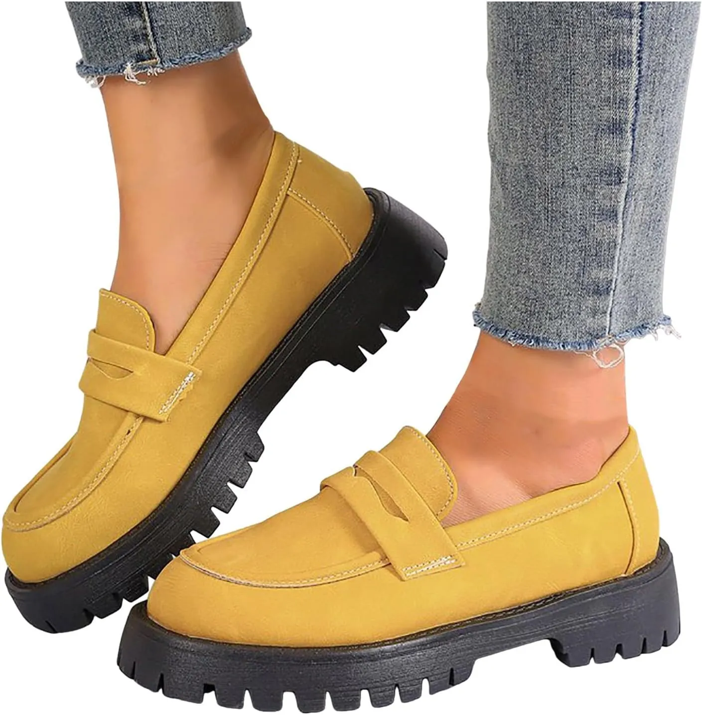 Womens Loafers Comfortable Dressy 2025 Platform Loafers for Women Suede Penny Loafers Lug Sole Casual Slip-Ons Work Business Casual Shoes Women