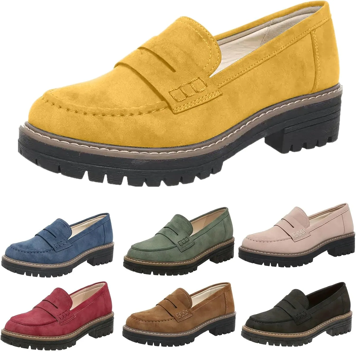 Womens Loafers Comfortable Dressy 2025 Platform Loafers for Women Suede Penny Loafers Lug Sole Casual Slip-Ons Work Business Casual Shoes Women