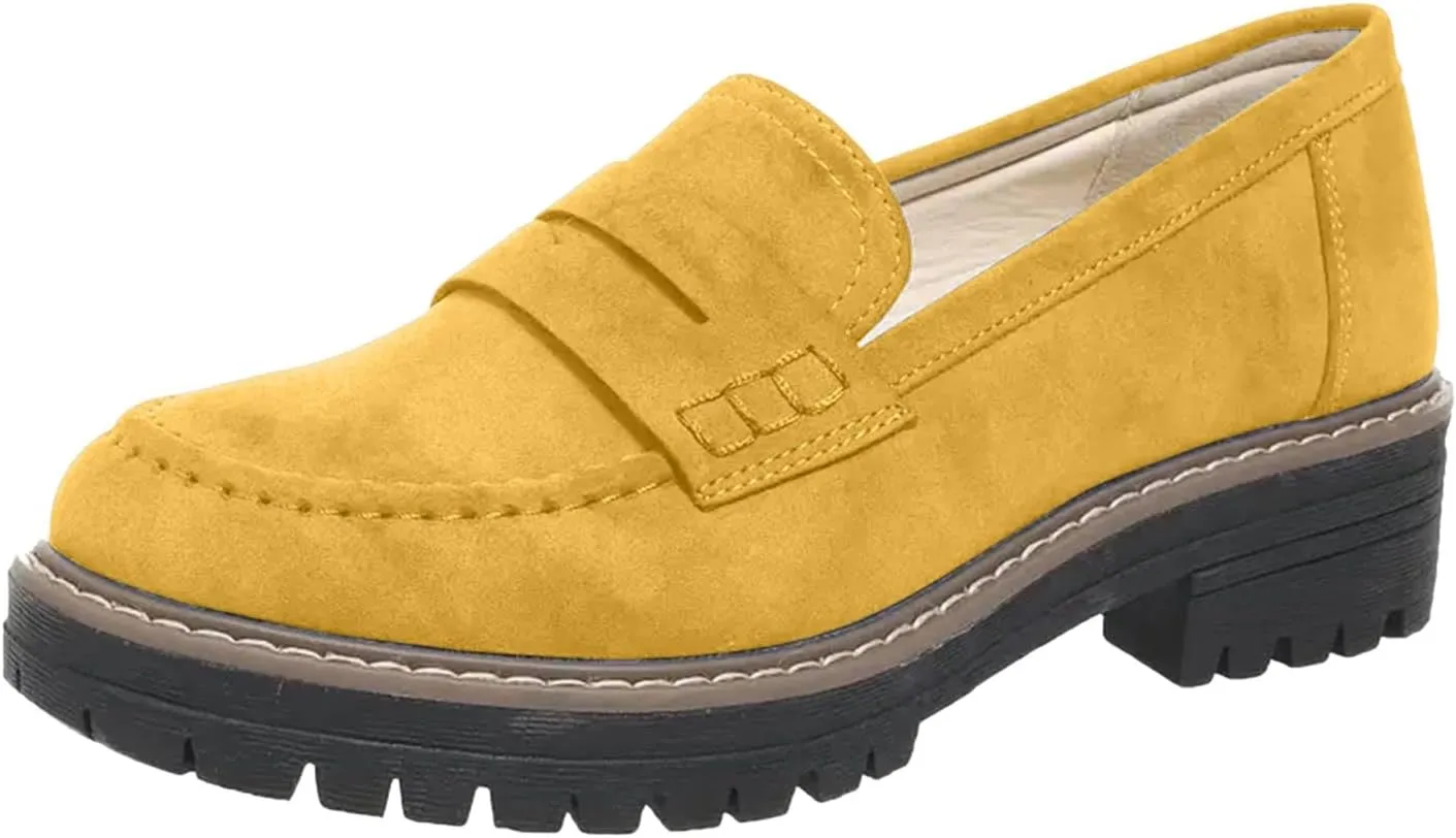 Womens Loafers Comfortable Dressy 2025 Platform Loafers for Women Suede Penny Loafers Lug Sole Casual Slip-Ons Work Business Casual Shoes Women