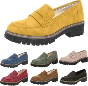 Womens Loafers Comfortable Dressy 2025 Platform Loafers for Women Suede Penny Loafers Lug Sole Casual Slip-Ons Work Business Casual Shoes Women