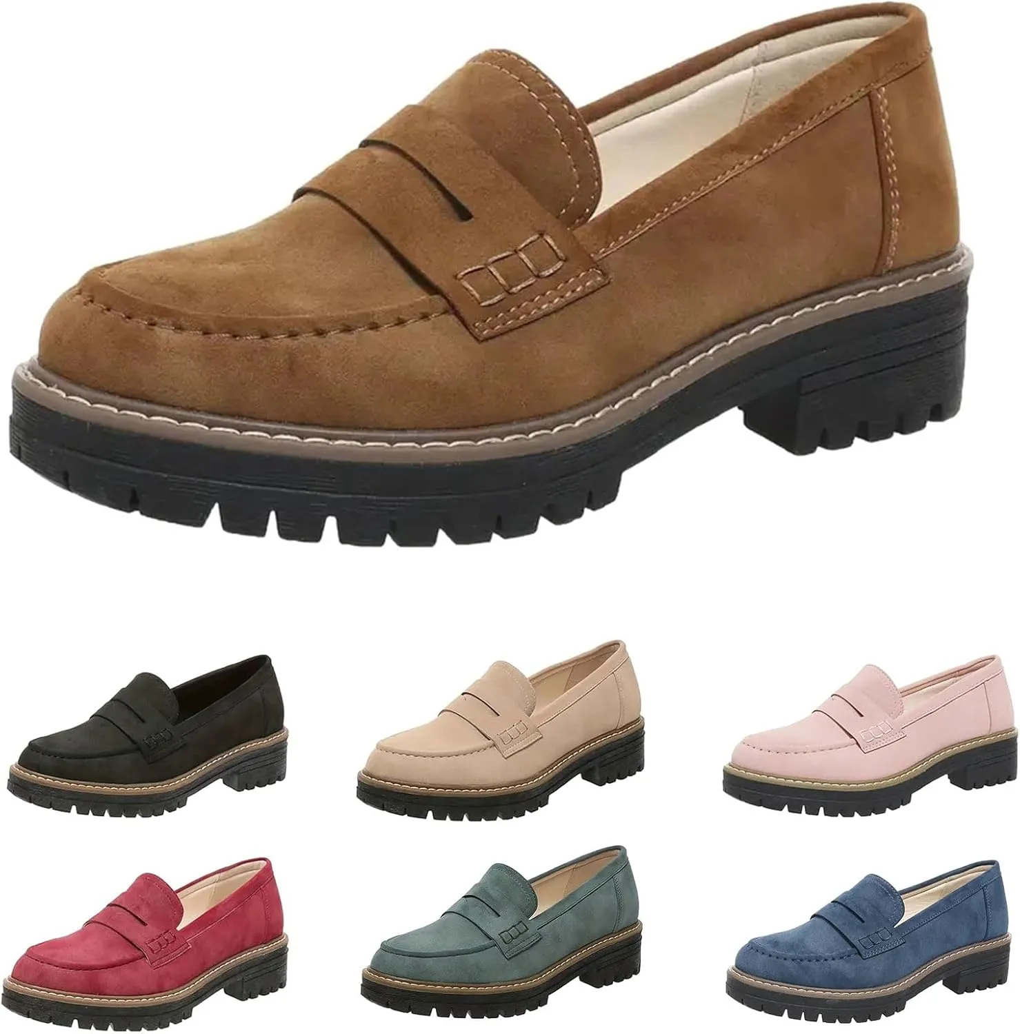 Womens Loafers Shoes Platform Chunky Penny Loafer Lug Sole Wide Width Comfortable Slip On Chunky Shoes for Women Work Office Business Casual Dress Shoe Walking Dresses Trendy Flats Loafer Sneakers