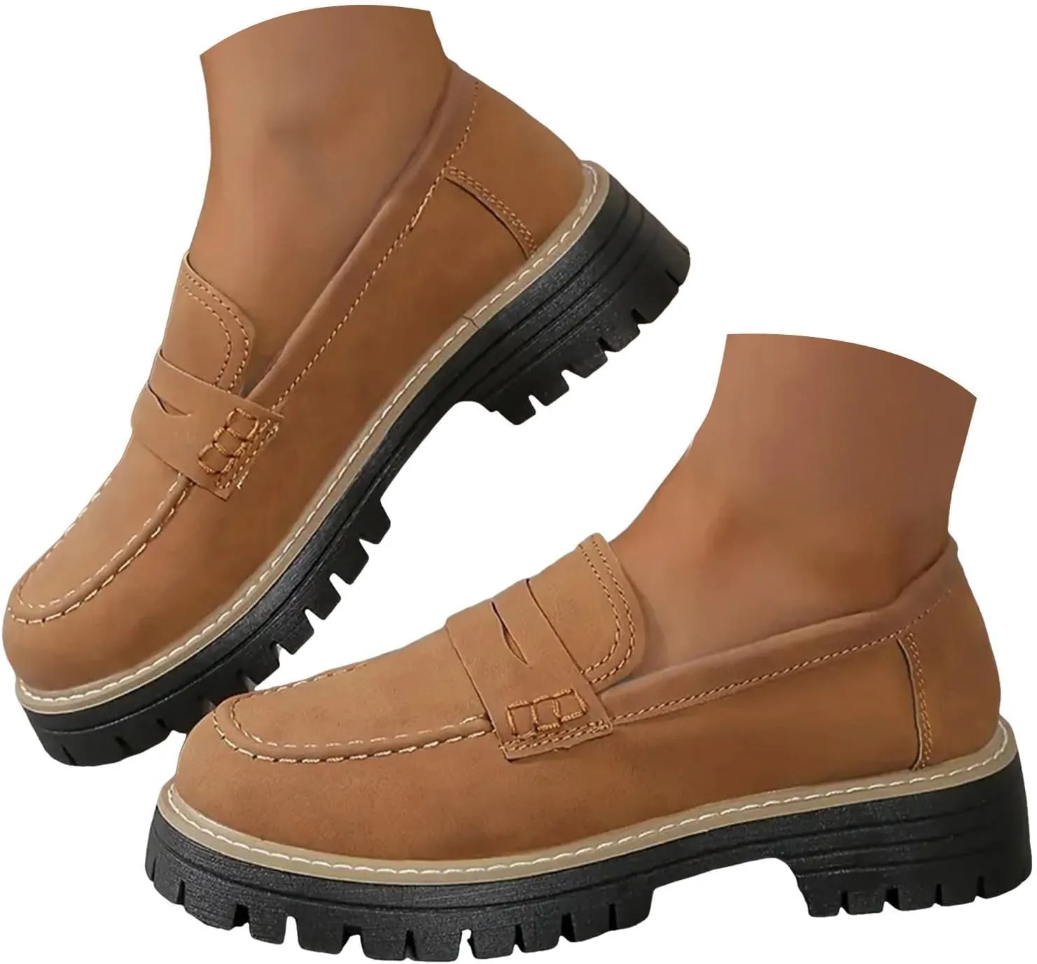 Womens Loafers Shoes Platform Chunky Penny Loafer Lug Sole Wide Width Comfortable Slip On Chunky Shoes for Women Work Office Business Casual Dress Shoe Walking Dresses Trendy Flats Loafer Sneakers
