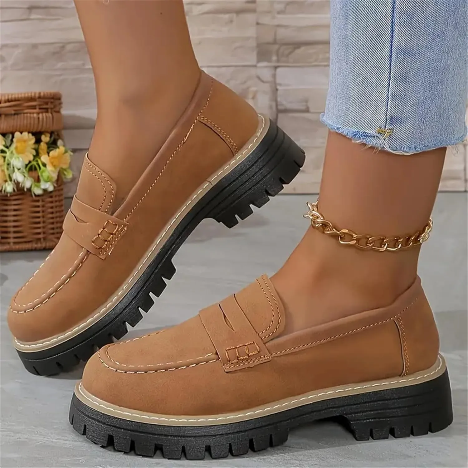 Womens Loafers Shoes Platform Chunky Penny Loafer Lug Sole Wide Width Comfortable Slip On Chunky Shoes for Women Work Office Business Casual Dress Shoe Walking Dresses Trendy Flats Loafer Sneakers