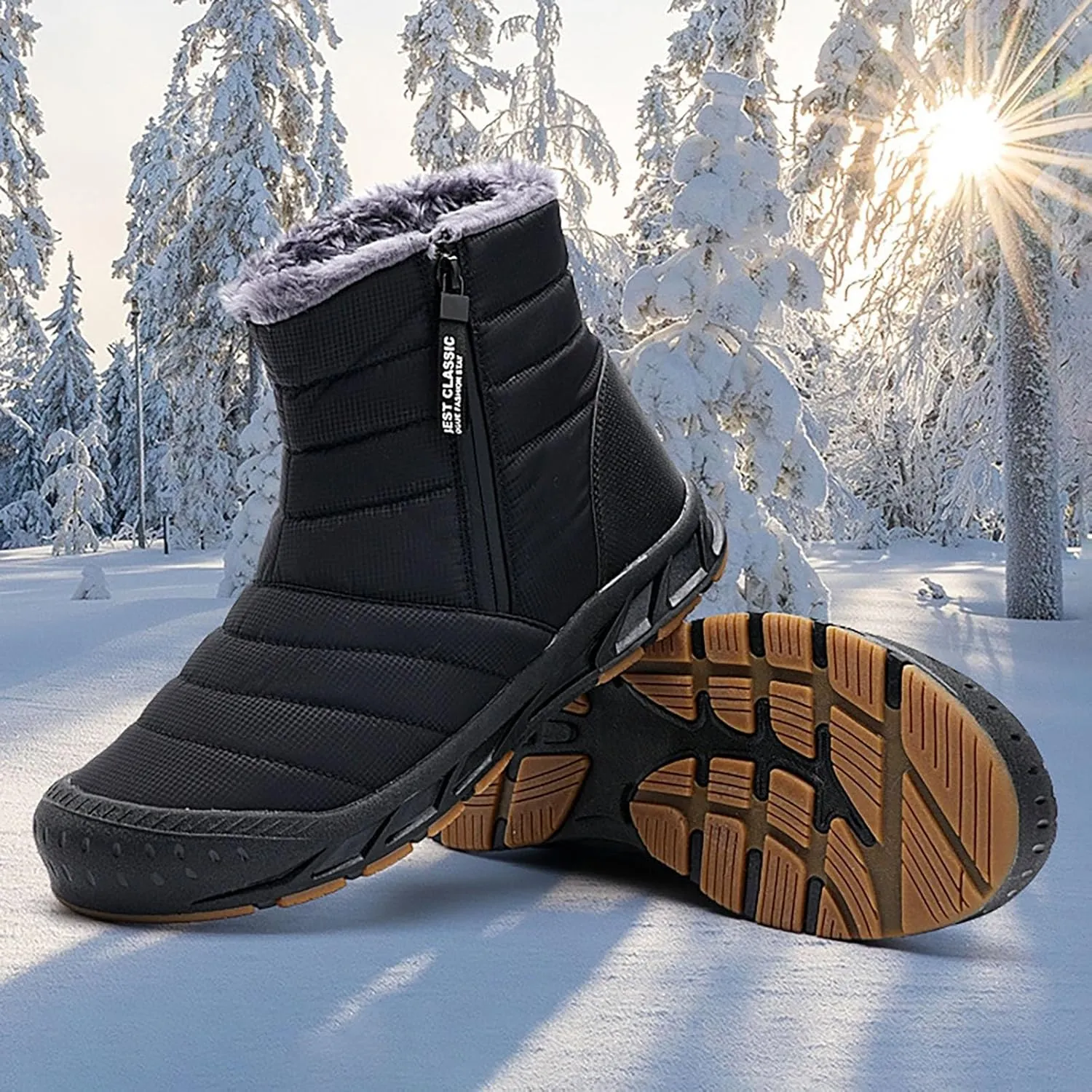 Womens Mens Hiking Boots Waterproof Fuzzy Boots Lightweight Insulated Fur Boots Work Trekking Trail Climbing Shoes Snow Boots