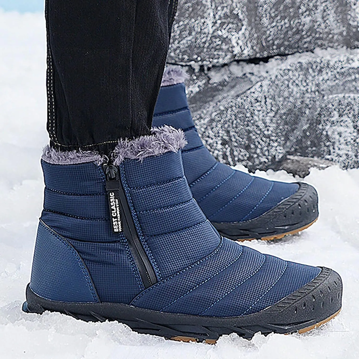 Womens Mens Hiking Boots Waterproof Fuzzy Boots Lightweight Insulated Fur Boots Work Trekking Trail Climbing Shoes Snow Boots
