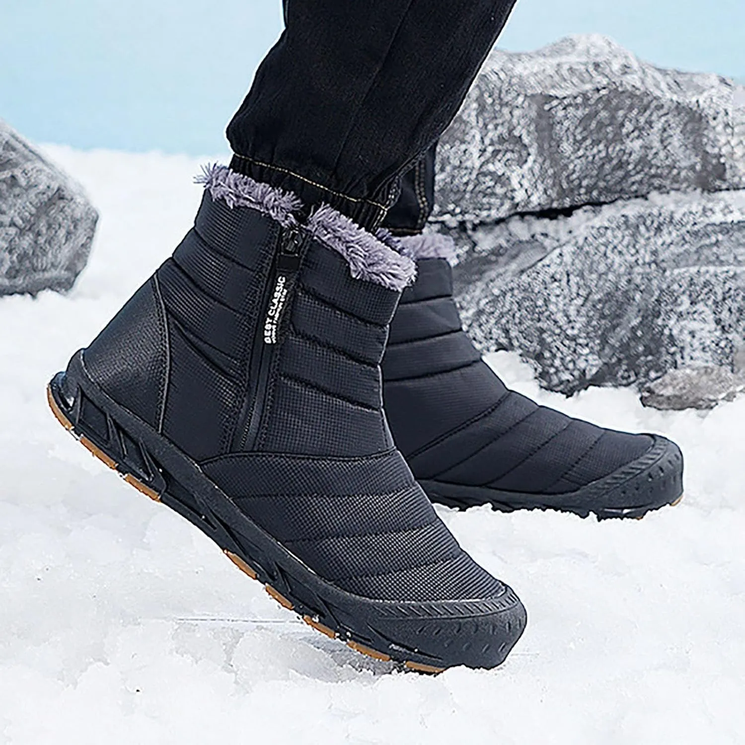 Womens Mens Hiking Boots Waterproof Fuzzy Boots Lightweight Insulated Fur Boots Work Trekking Trail Climbing Shoes Snow Boots