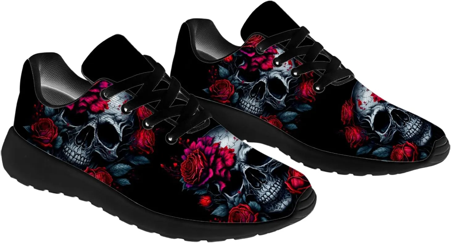 Women's Men's Skull Shoes Flower Running Shoes Skull Tennis Sneakers Gifts for Women Men