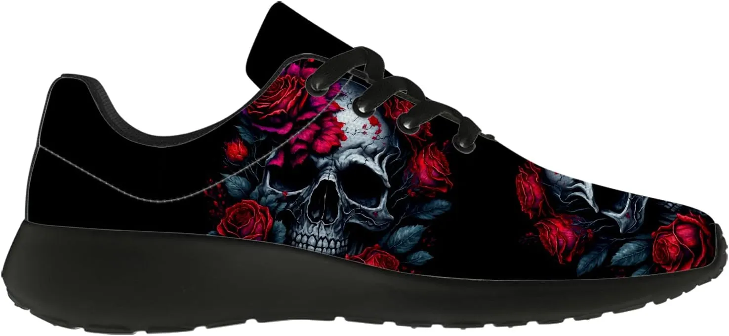 Women's Men's Skull Shoes Flower Running Shoes Skull Tennis Sneakers Gifts for Women Men