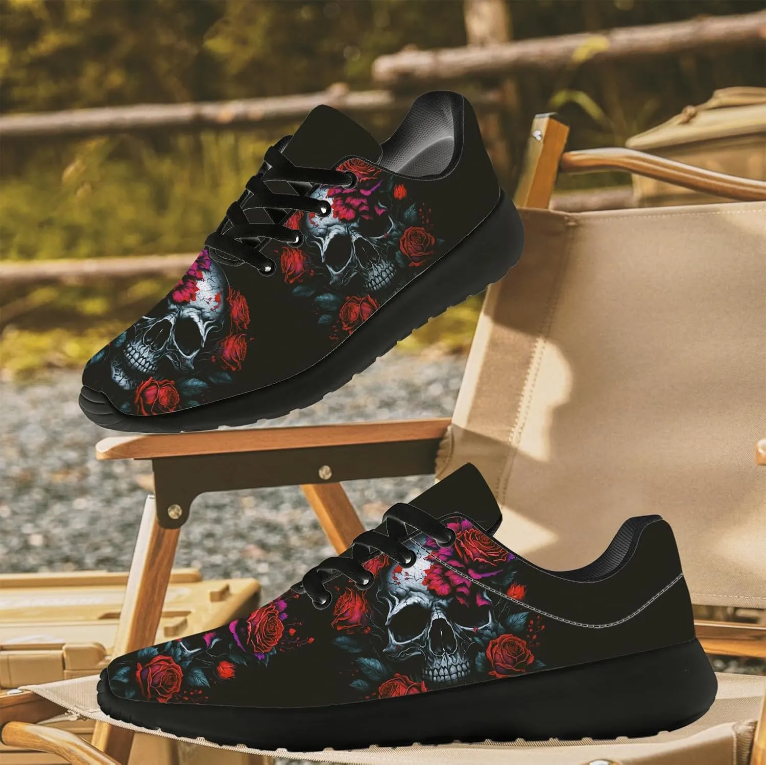 Women's Men's Skull Shoes Flower Running Shoes Skull Tennis Sneakers Gifts for Women Men
