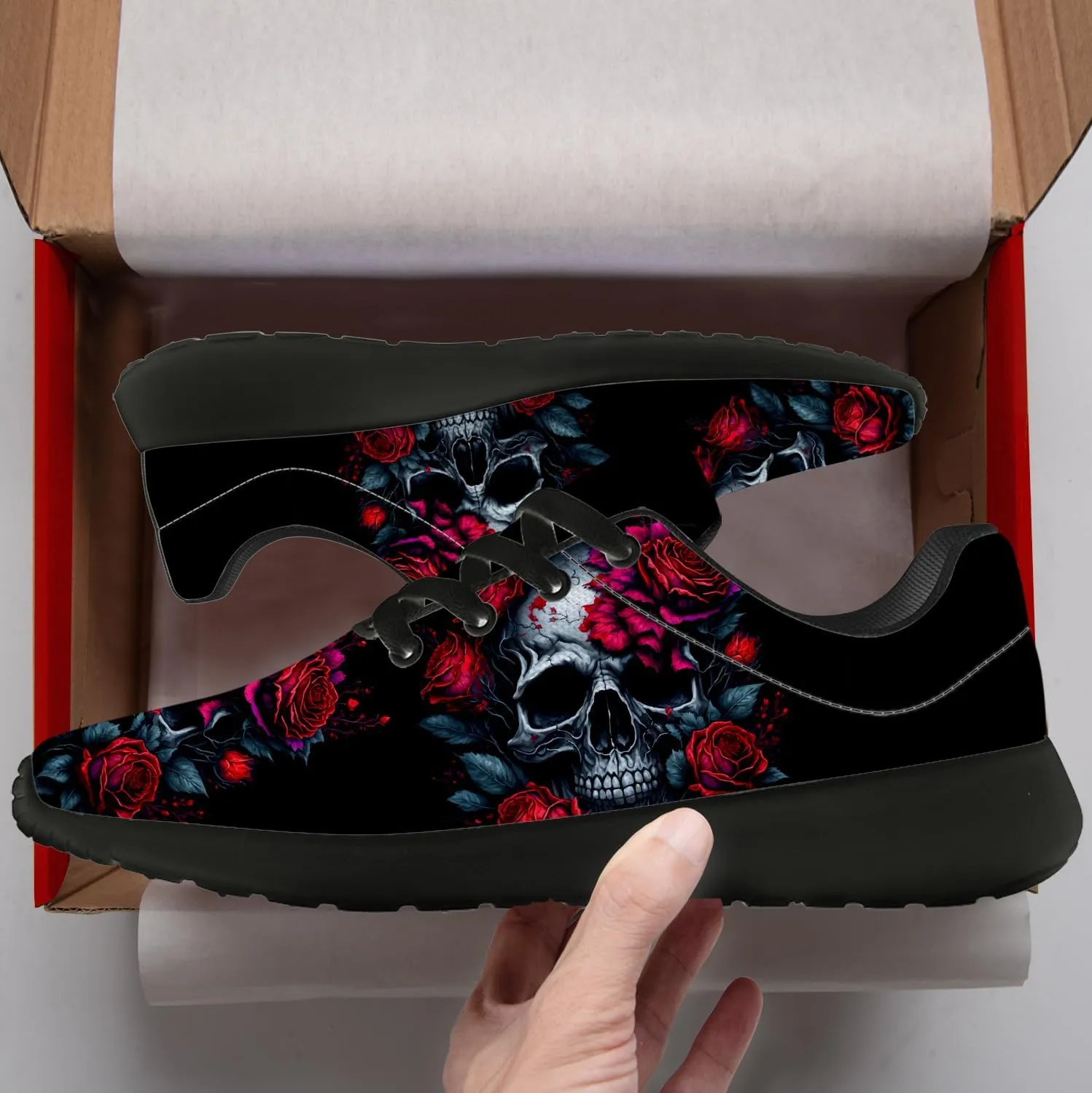 Women's Men's Skull Shoes Flower Running Shoes Skull Tennis Sneakers Gifts for Women Men