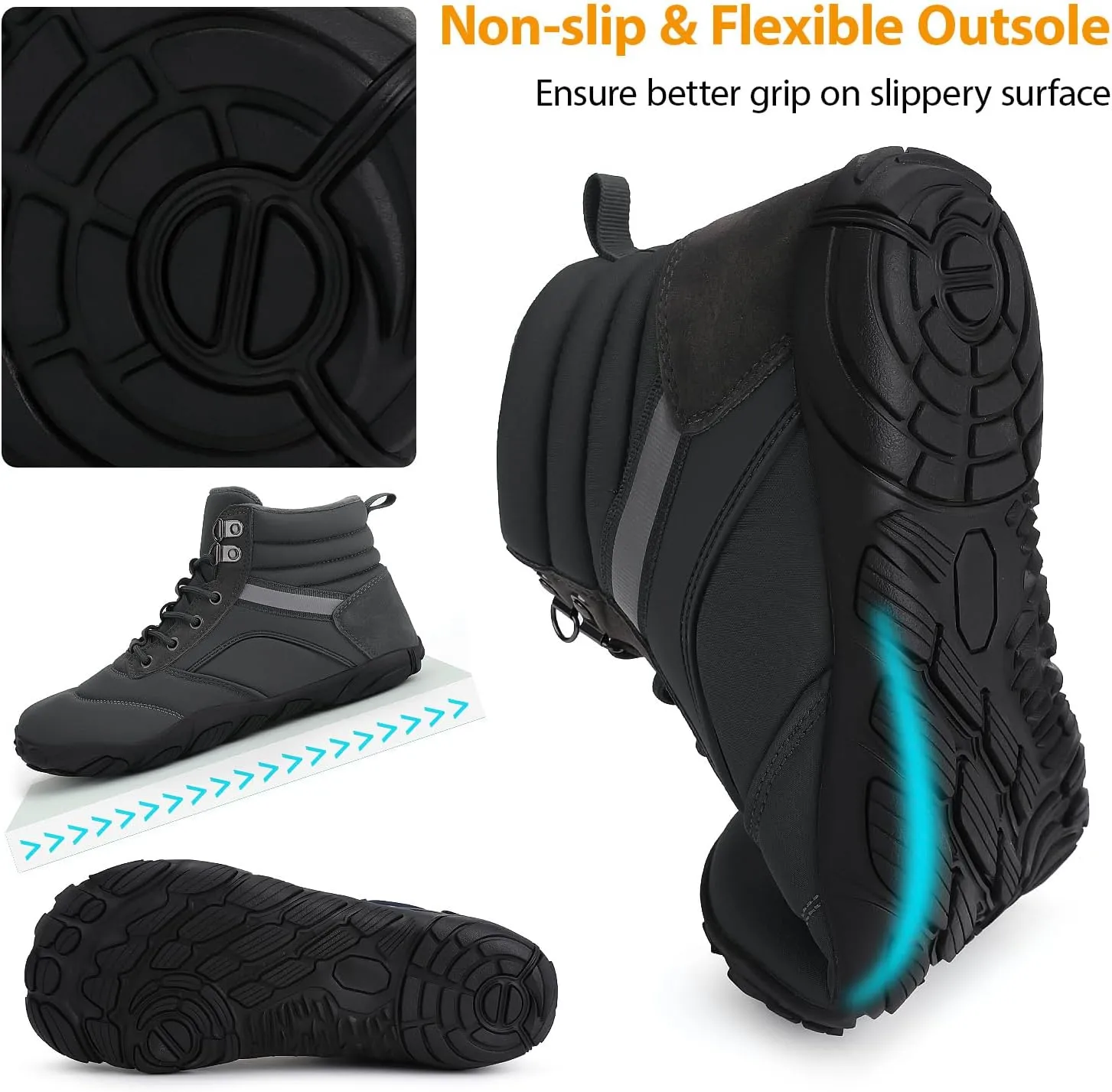 Womens Mens Winter Barefoot Boots Warm Minimalist Wide Toe Box Snow Boots Zero Drop Sole Outdoor Water Resistant Ankle Booties