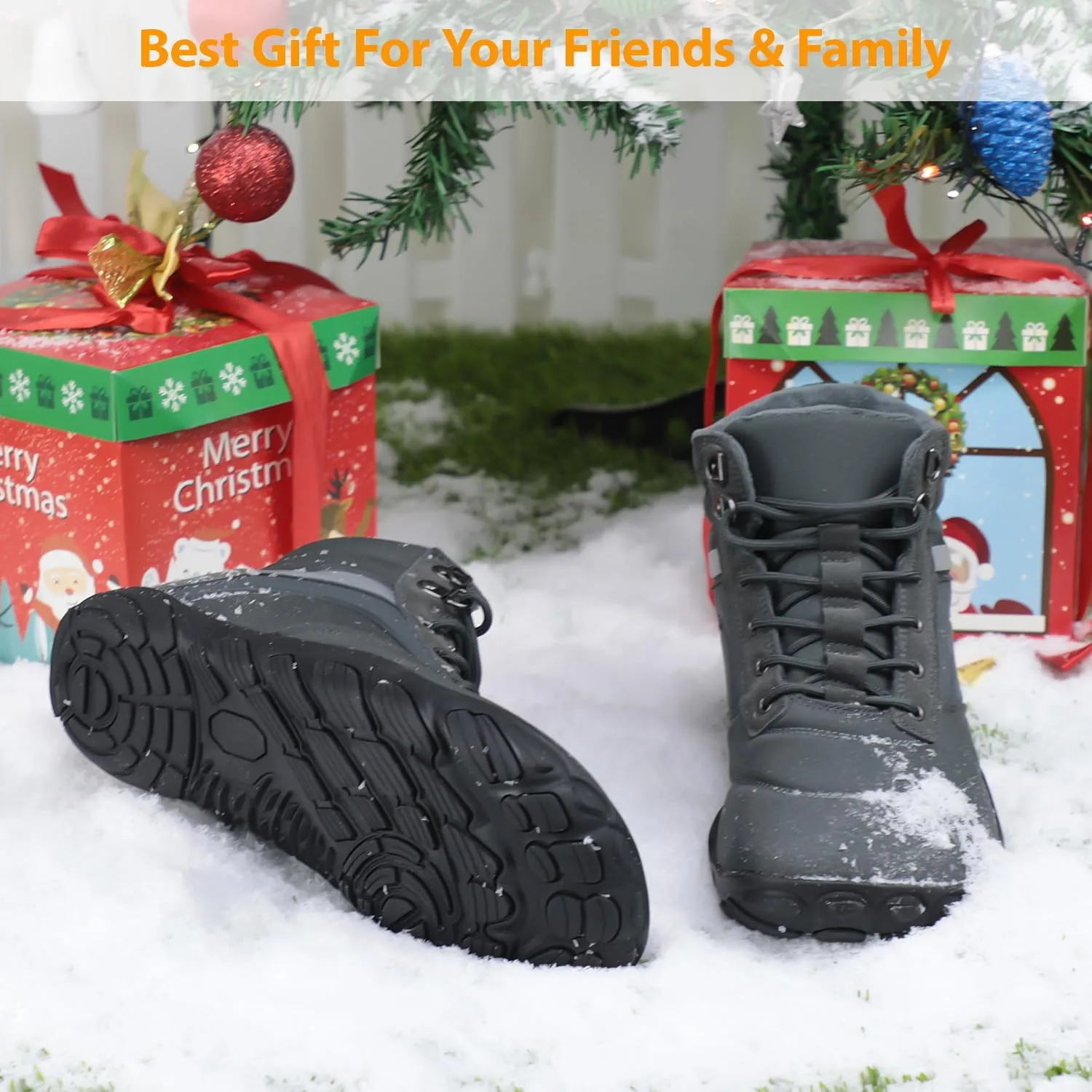 Womens Mens Winter Barefoot Boots Warm Minimalist Wide Toe Box Snow Boots Zero Drop Sole Outdoor Water Resistant Ankle Booties