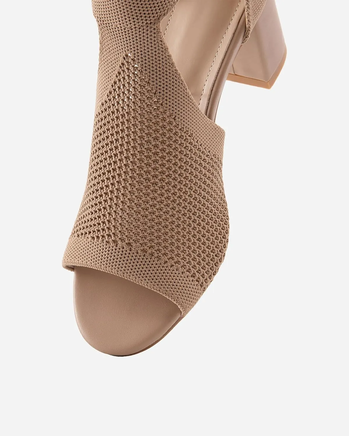 Women's Mousse Fit Knit Ankle Strap Sandals, Open Toe Block Chunky Heel Pumps