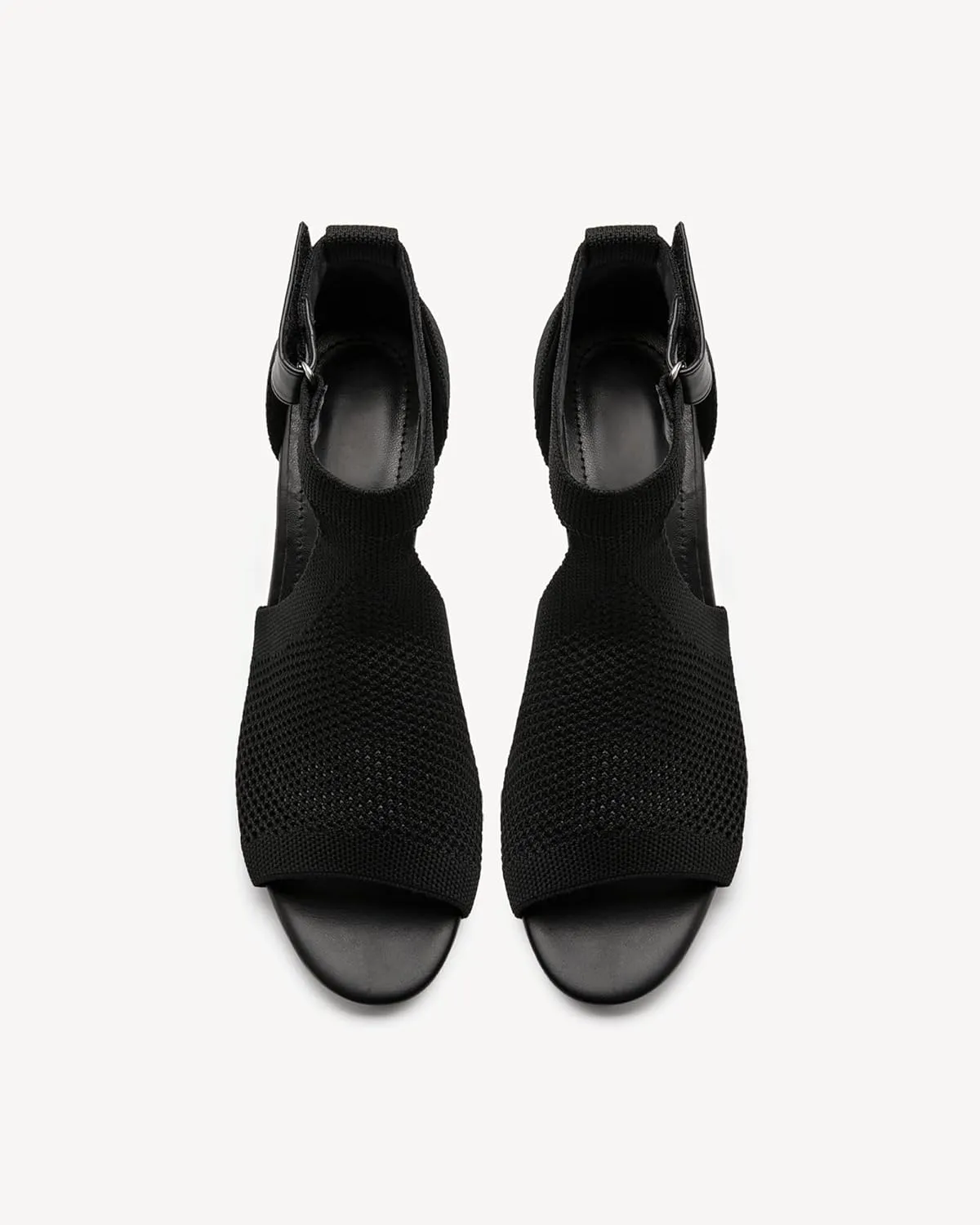 Women's Mousse Fit Knit Ankle Strap Sandals, Open Toe Block Chunky Heel Pumps