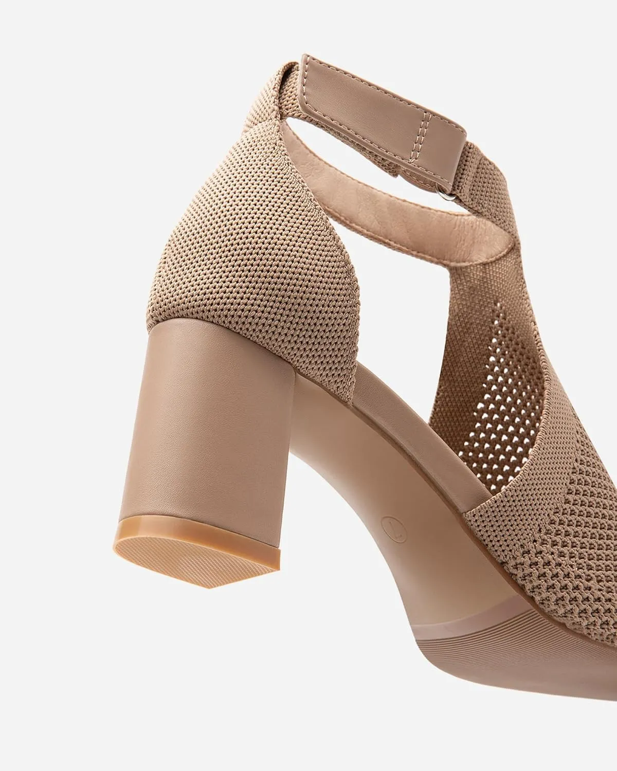 Women's Mousse Fit Knit Ankle Strap Sandals, Open Toe Block Chunky Heel Pumps