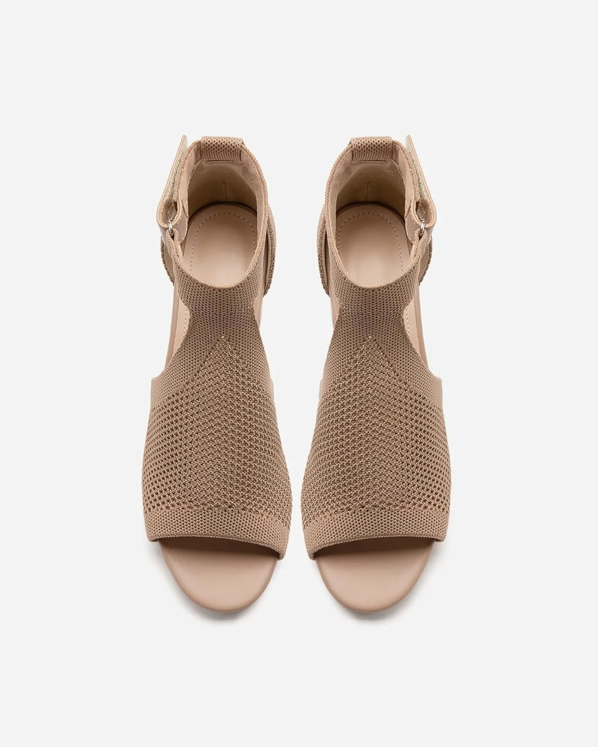 Women's Mousse Fit Knit Ankle Strap Sandals, Open Toe Block Chunky Heel Pumps