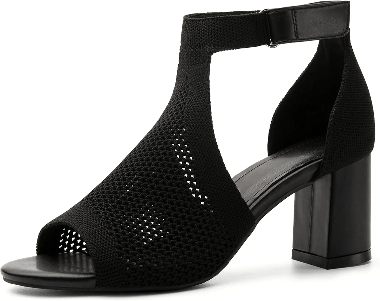 Women's Mousse Fit Knit Ankle Strap Sandals, Open Toe Block Chunky Heel Pumps