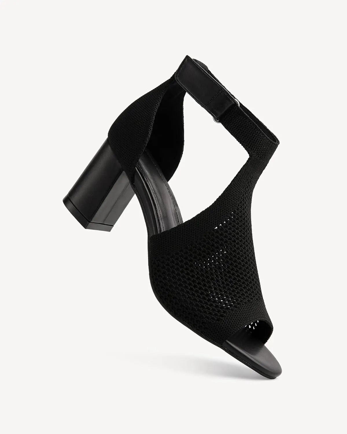Women's Mousse Fit Knit Ankle Strap Sandals, Open Toe Block Chunky Heel Pumps