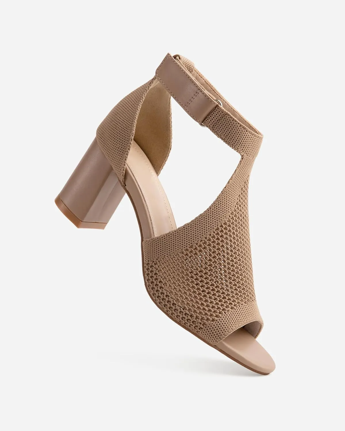 Women's Mousse Fit Knit Ankle Strap Sandals, Open Toe Block Chunky Heel Pumps