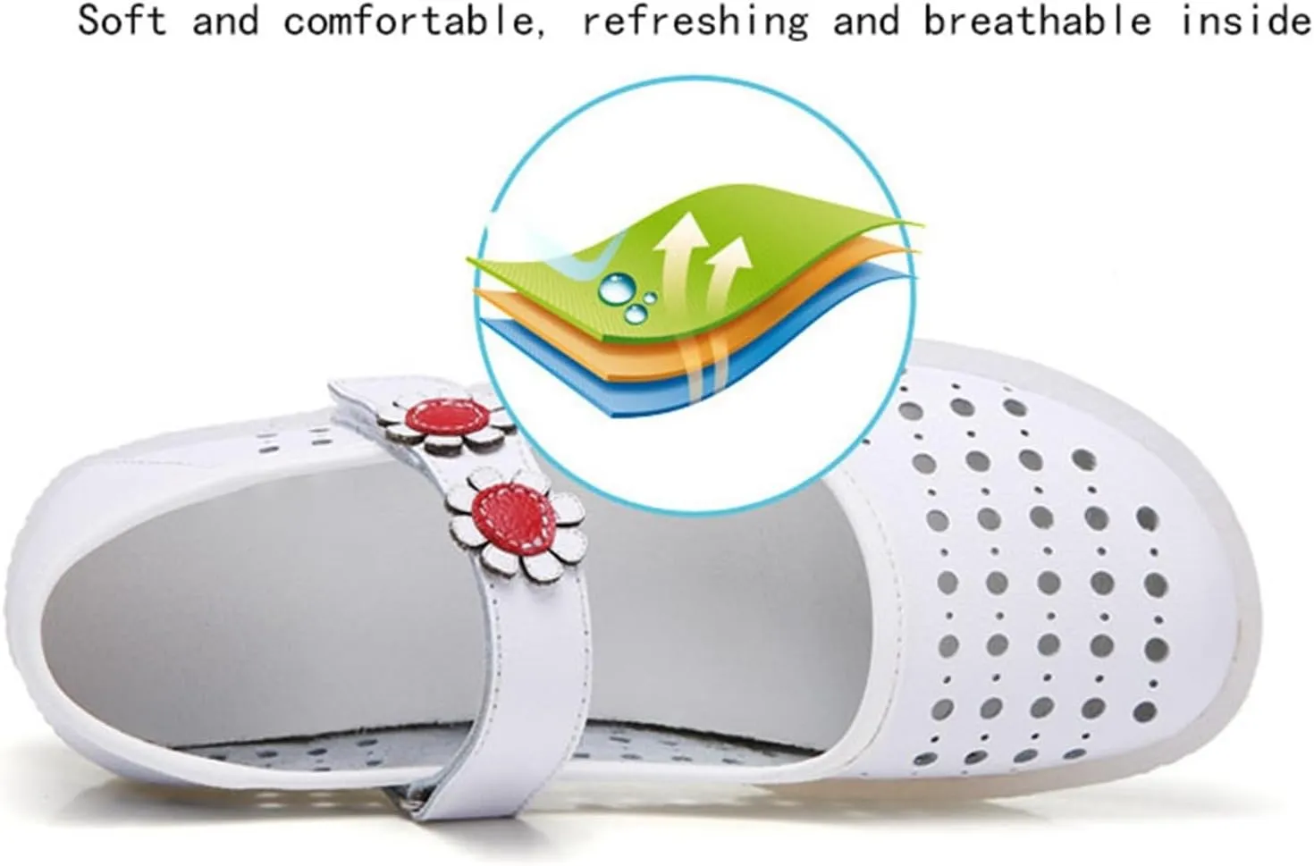 Womens Non-Slip Adjustable Breathable Hollow Nursing Orthotic Nursing Shoes, Casual Leather Thick Bottom Air Cushion Wedge Moccasins, for Hospital Nurse Doctors Work