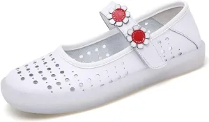 Womens Non-Slip Adjustable Breathable Hollow Nursing Orthotic Nursing Shoes, Casual Leather Thick Bottom Air Cushion Wedge Moccasins, for Hospital Nurse Doctors Work
