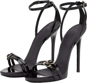 Women's Open Toe Ankle Strap Sandals, Black Stiletto Party Heels