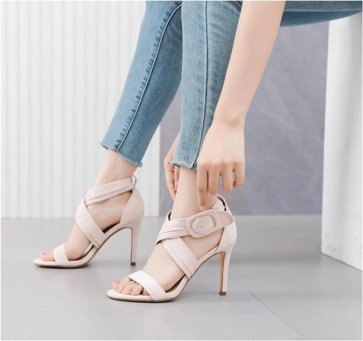 Women's Open Toe Strappy High Heel Sandals Dress Shoes for Women Party Evening Pump Heel Sandals