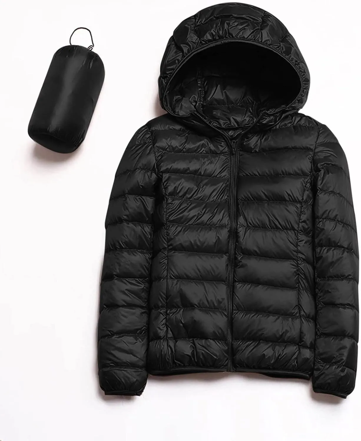 Women's Packable Jacket Coat with Pockets Short Hooded Down Jacket Solid Lightweight Full Zip Outwear Winter