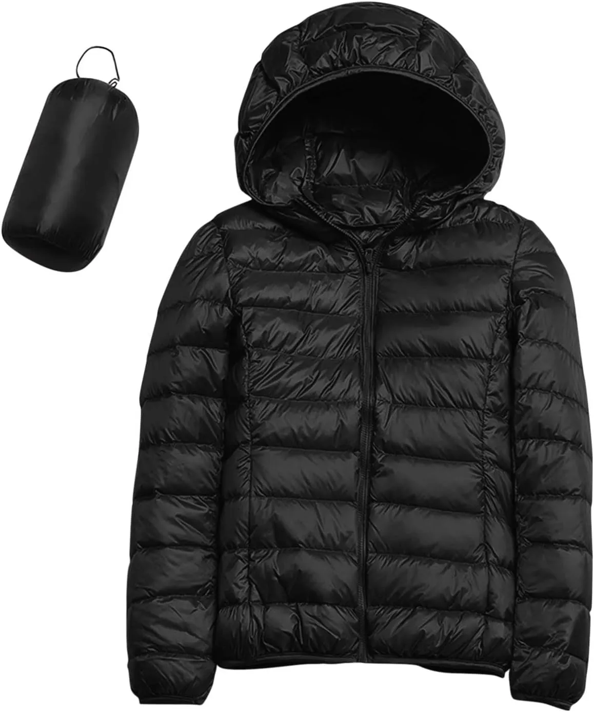 Women's Packable Jacket Coat with Pockets Short Hooded Down Jacket Solid Lightweight Full Zip Outwear Winter