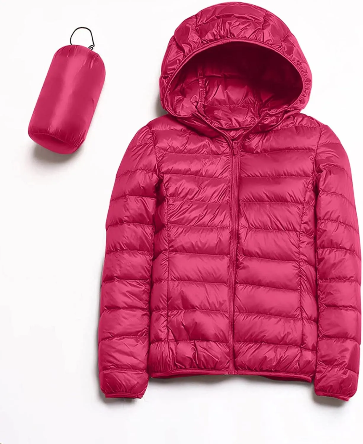 Women's Packable Jacket Coat with Pockets Short Hooded Down Jacket Solid Lightweight Full Zip Outwear Winter