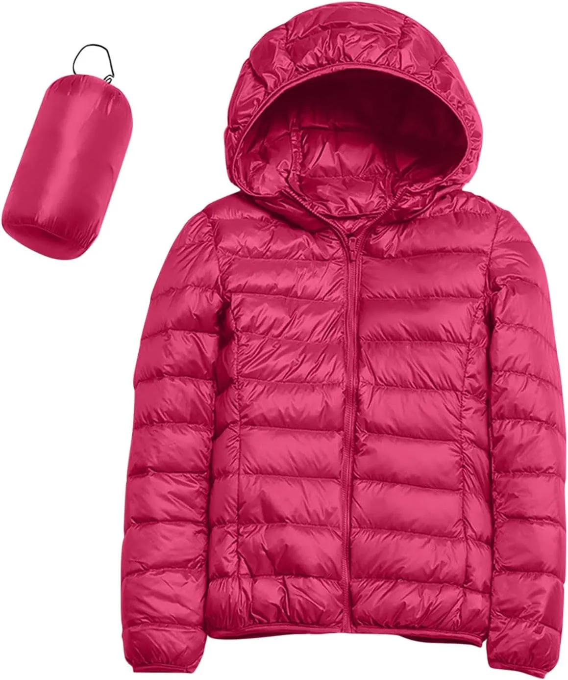 Women's Packable Jacket Coat with Pockets Short Hooded Down Jacket Solid Lightweight Full Zip Outwear Winter