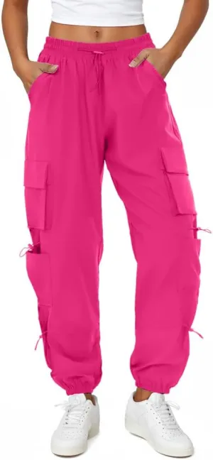 Womens Parachute Cargo Pants with Pockets Quick Dry Hiking Pants Lightweight Water-Resistant Baggy Joggers