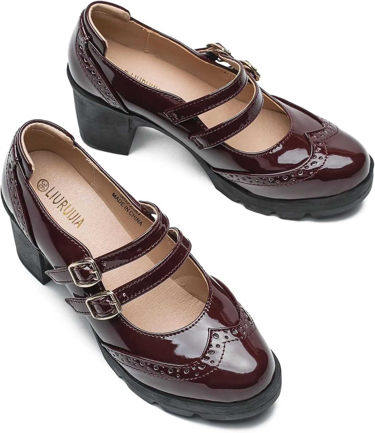Women's Platform Mary Jane Shoes Ankle Strap Goth Chunky Block Heels Comfortable Round Toe Oxfords Dress Wedding Shoes Pumps