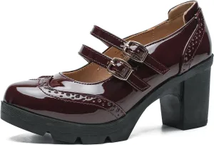 Women's Platform Mary Jane Shoes Ankle Strap Goth Chunky Block Heels Comfortable Round Toe Oxfords Dress Wedding Shoes Pumps