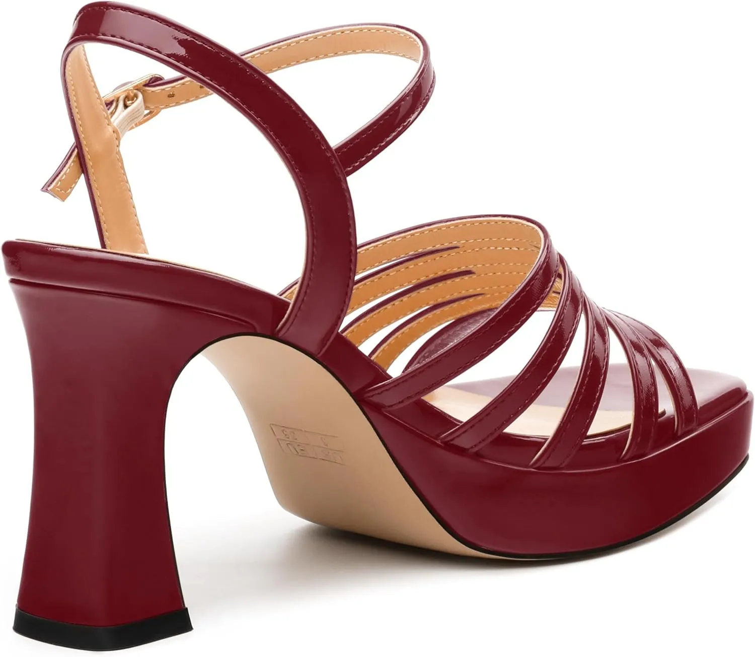 Women's Platform Sandals, Ankle Strap Square Open Toe Buckle Heels for Women, Fashion Solid Patent High Heel Sandals Shoes 3.35 inch