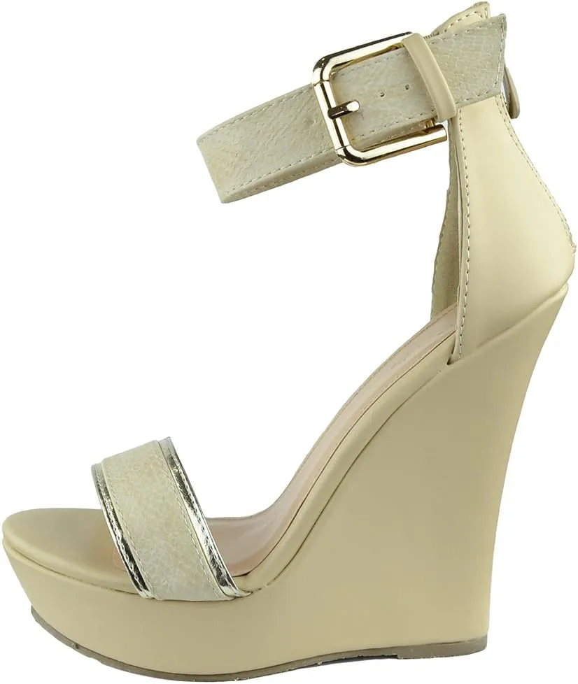 Womens Platform Sandals Two Tone Single Strap High Heel Dress Shoes Black