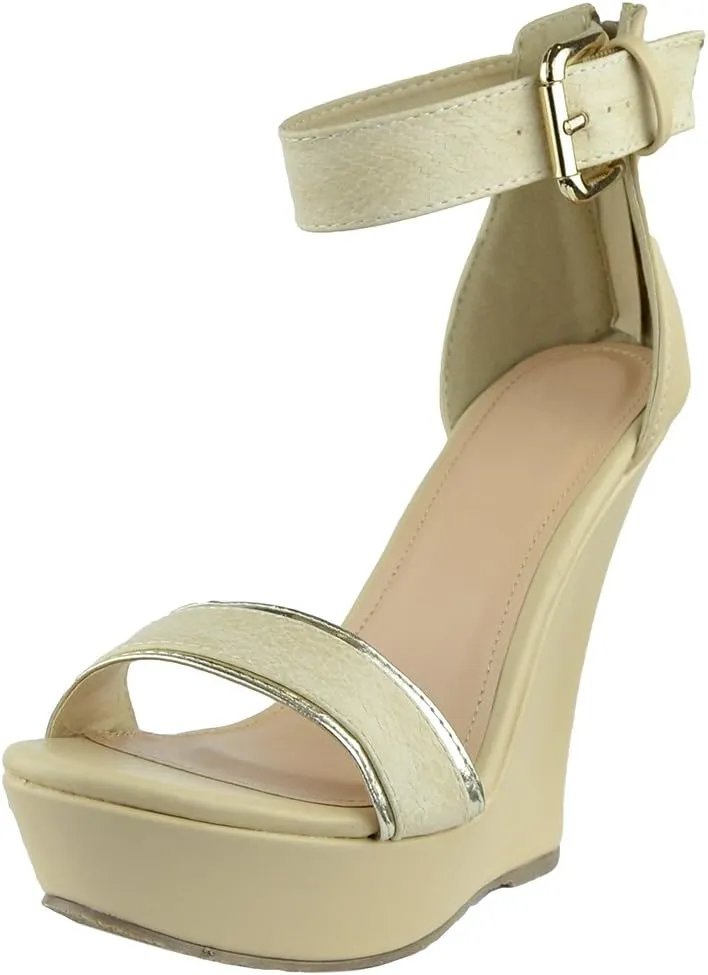 Womens Platform Sandals Two Tone Single Strap High Heel Dress Shoes Black