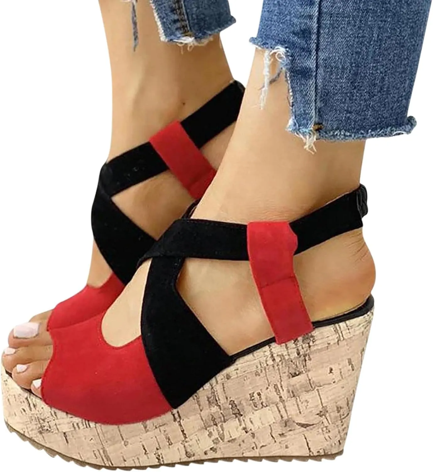 Women's Platform Sandals Wedge Open Toe Ankle Strap Lace Wedding Bridesmaid Shoes Close Toe Comfortable Bohemia Low Heel