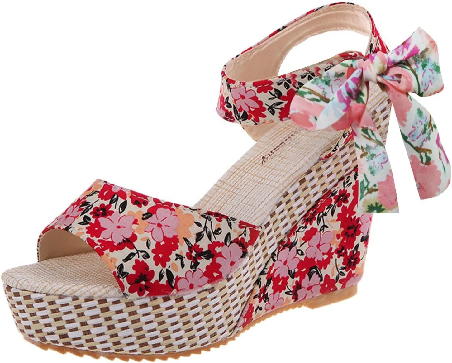 Women's Platform Sandals Wedge Open Toe Ankle Strap Lace Wedding Bridesmaid Shoes Low Heel Comfortable Casual Rhinestone