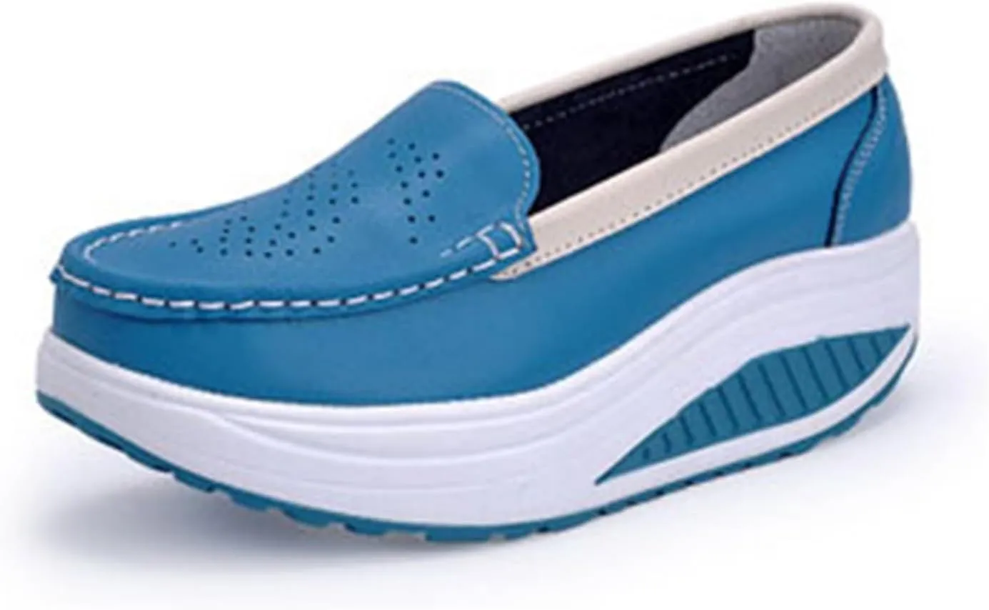 Women's Platform Slip-On Breathable Leather Nursing Shoes, Wedge Non-Slip Air Cushion Nurse Work Shoes, Casual Care Orthopedic Lightweight Shoes, Ideal for Nurse Healthcare Crews