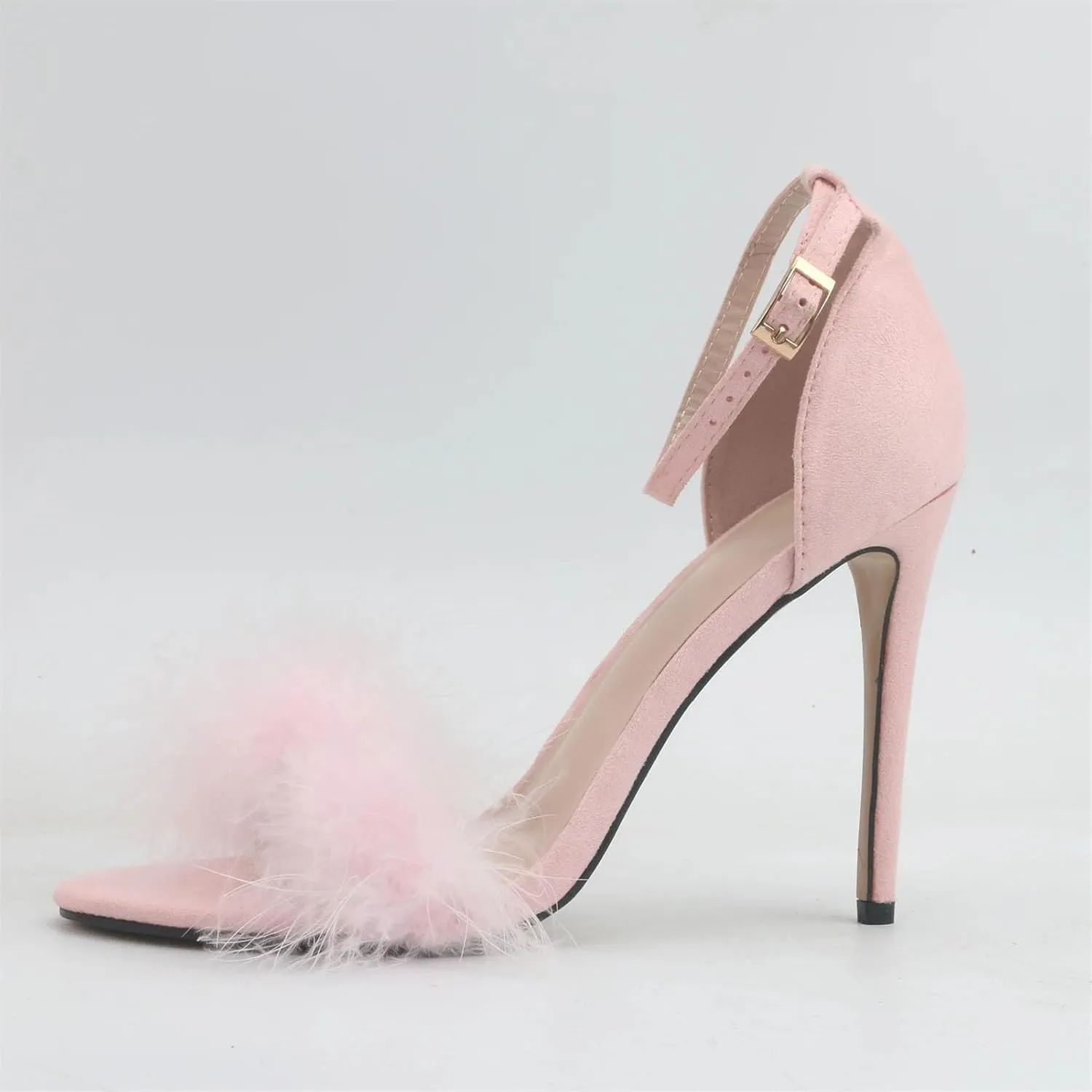 Women's Plush Ankle Strap Sandals, Peep Toe Soft Party Heels